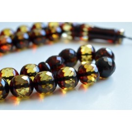 Faceted Handmade Baltic Amber Tespih Cherry Yellow Color Misbaha 33 Beads 12 mm 41.5 g Handmade Diamond Cut Baltic Amber Rosary