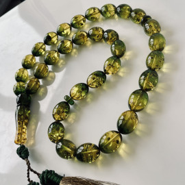 Natural Amber Tasbih, 33 Beads Olive Shape Subha