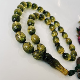 Natural Amber Tasbih, 33 Beads Olive Shape Subha