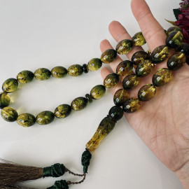 Natural Amber Tasbih, 33 Beads Olive Shape Subha