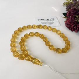 Natural Amber Hand-Polished Beads, Light Cognac Baltic Amber Misbaha, Olive Beads