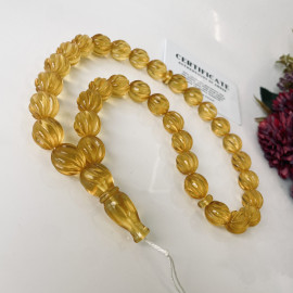 Natural Amber Hand-Polished Beads, Light Cognac Baltic Amber Misbaha, Olive Beads