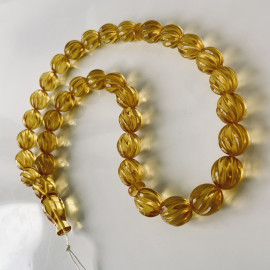 Natural Amber Hand-Polished Beads, Light Cognac Baltic Amber Misbaha, Olive Beads