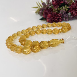 Natural Amber Hand-Polished Beads, Light Cognac Baltic Amber Misbaha, Olive Beads