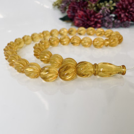 Natural Amber Hand-Polished Beads, Light Cognac Baltic Amber Misbaha, Olive Beads