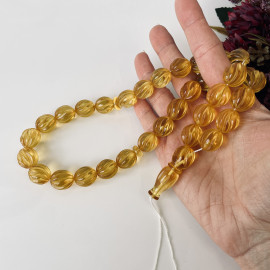 Natural Amber Hand-Polished Beads, Light Cognac Baltic Amber Misbaha, Olive Beads