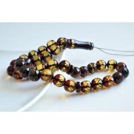 Faceted Handmade Baltic Amber Tespih Cherry Yellow Color Misbaha 33 Beads 12 mm 41.5 g Handmade Diamond Cut Baltic Amber Rosary