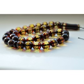 Faceted Handmade Baltic Amber Tespih Cherry Yellow Color Misbaha 33 Beads 12 mm 41.5 g Handmade Diamond Cut Baltic Amber Rosary