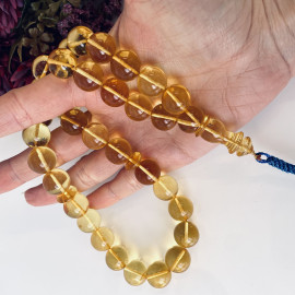 Amber Prayer Beads in Clear Yellow Color, Amber Tesbih