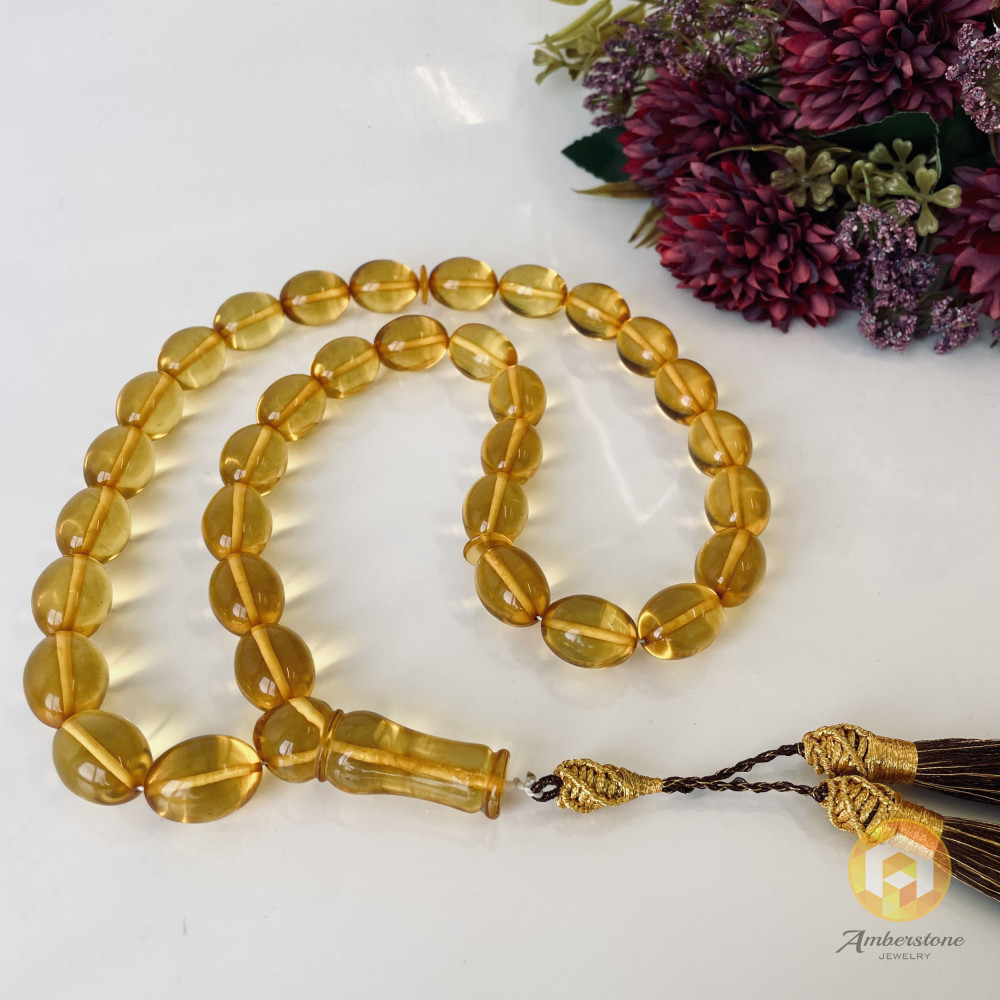 Baltic Amber Misbaha, Yellow Olive Beads, Amber Tesbih