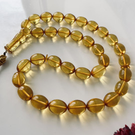 Baltic Amber Misbaha, Yellow Olive Beads, Amber Tesbih