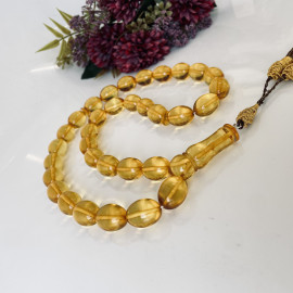 Baltic Amber Misbaha, Yellow Olive Beads, Amber Tesbih