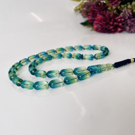 Unusual Amber Prayer Beads in Blue-Yellow Color, 33 Beads for Daily Dhikr
