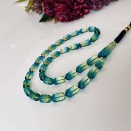 Unusual Amber Prayer Beads in Blue-Yellow Color, 33 Beads for Daily Dhikr