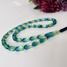 NEW Unusual Amber Prayer Beads in Blue-Yellow Color, 33 Beads for Daily Dhikr