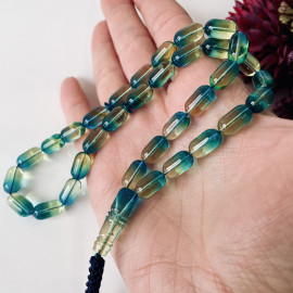 Unusual Amber Prayer Beads in Blue-Yellow Color, 33 Beads for Daily Dhikr