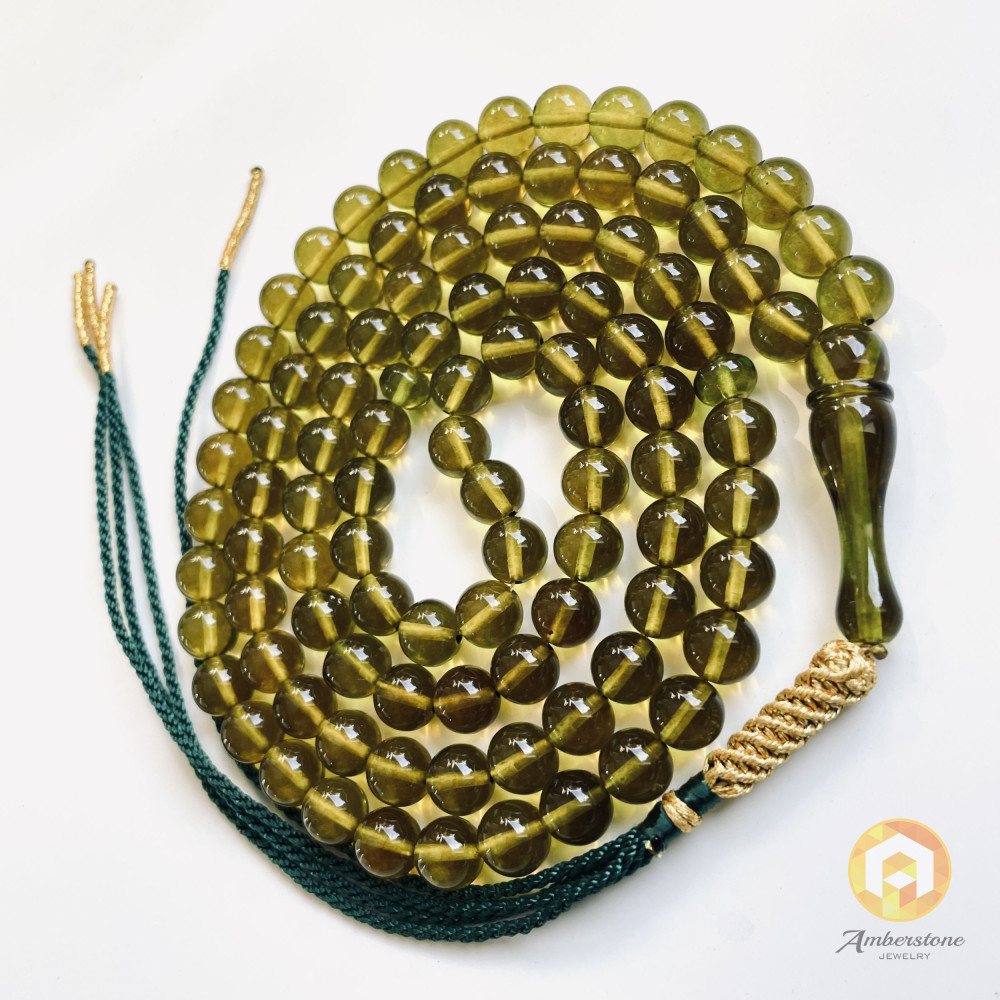 99 Beads Green Muslim Tasbih Beads, Islamic Dhikr, Meditation Rosary, Ideal Ramadan