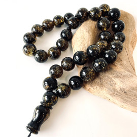 NEW Green Black Amber Prayer Beads, Natural Baltic Amber, 18 mm