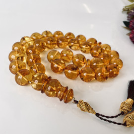 NEW Light Cognac Natural Baltic Amber Islamic Prayer Beads, Misbaha Amber Beads 18mm