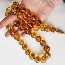 NEW Light Cognac Natural Baltic Amber Islamic Prayer Beads, Misbaha Amber Beads 18mm