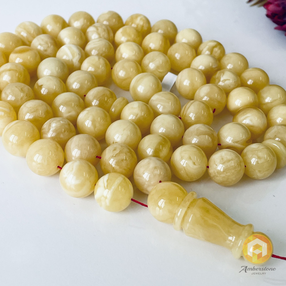 Yellow Baltic Amber Misbaha, 66 Round Beads Natural Amber Tasbih