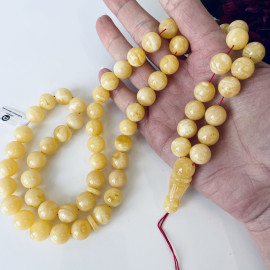 Yellow Baltic Amber Misbaha, 66 Round Beads Natural Amber Tasbih