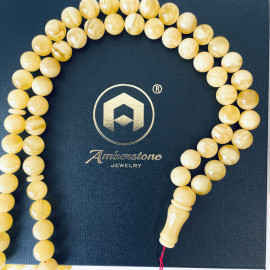 66 Round Beads Natural Amber Tasbih, Yellow Baltic Amber Misbaha