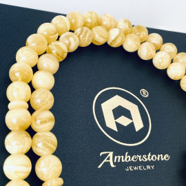 66 Round Beads Natural Amber Tasbih, Yellow Baltic Amber Misbaha