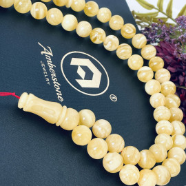 66 Round Beads Natural Amber Tasbih, Yellow Baltic Amber Misbaha