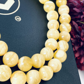 66 Round Beads Natural Amber Tasbih, Yellow Baltic Amber Misbaha