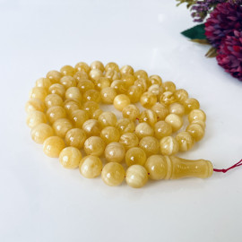 66 Round Beads Natural Amber Tasbih, Yellow Baltic Amber Misbaha