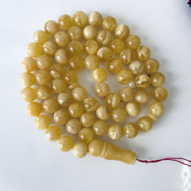 66 Round Beads Natural Amber Tasbih, Yellow Baltic Amber Misbaha