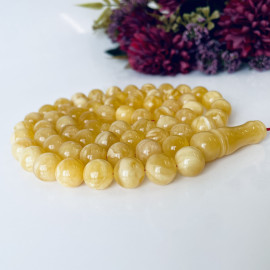 66 Round Beads Natural Amber Tasbih, Yellow Baltic Amber Misbaha