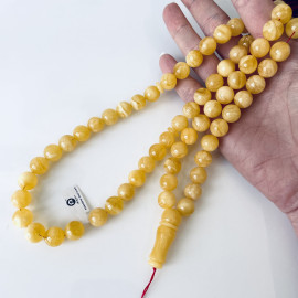 66 Round Beads Natural Amber Tasbih, Yellow Baltic Amber Misbaha