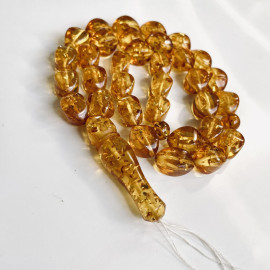 Natural Baltic Amber Tasbih, Light Cognac Olive Beads, Unique Anniversary Gift
