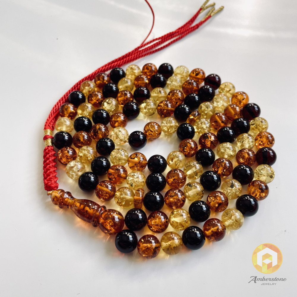 Baltic Amber Islamic Prayer. Multicolored Baltic Amber Misbaha Prayer