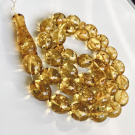 NEW Natural Baltic Amber Tasbih, Yellow Olive Beads, Ramadan Gift