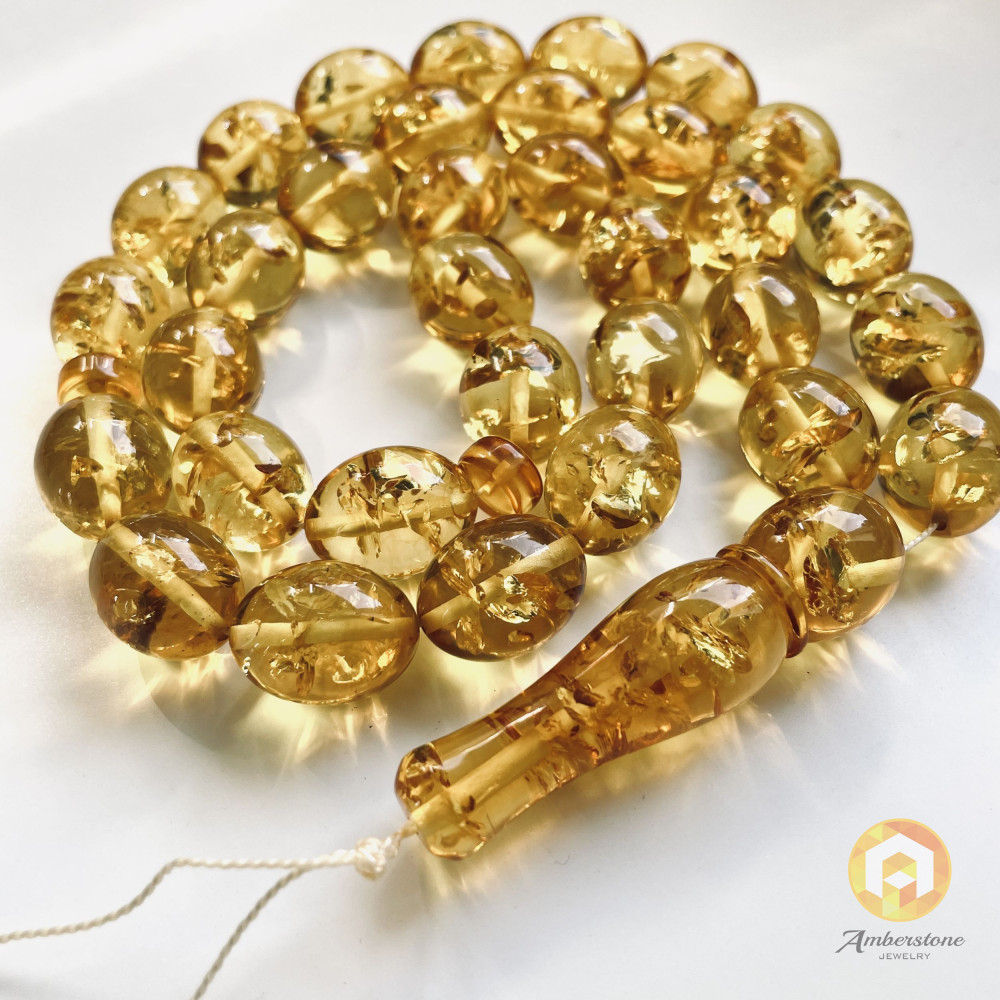 Natural Baltic Amber Tasbih, Yellow Olive Beads, Ramadan Gift