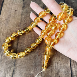 NEW Natural Baltic Amber Tasbih, Yellow Olive Beads, Ramadan Gift
