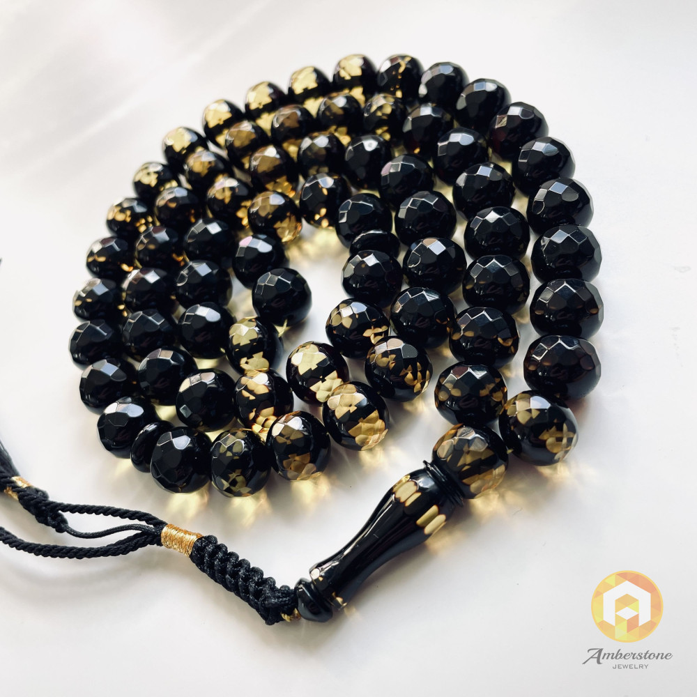 Handmade Baltic Amber Misbaha, Handcrafted Diamond Cut Baltic Amber Tespih