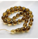 33 Amber Beads with Insects, Green Tasbih made of Baltic Amber