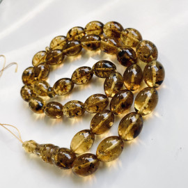 NEW 33 Amber Beads with Insects, Green Tasbih made of Baltic Amber