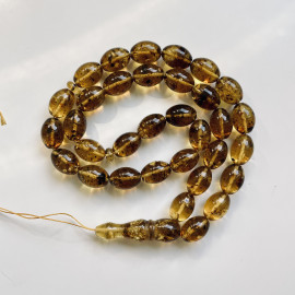 NEW 33 Amber Beads with Insects, Green Tasbih made of Baltic Amber