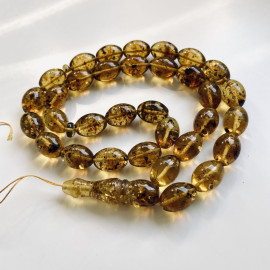 NEW 33 Amber Beads with Insects, Green Tasbih made of Baltic Amber