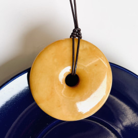 NEW Baltic Amber Donut Pendant, Egg Yolk Natural Amber Circle Necklace
