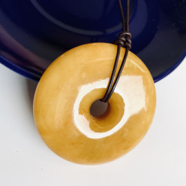 Baltic Amber Donut Pendant, Egg Yolk Natural Amber Circle Necklace