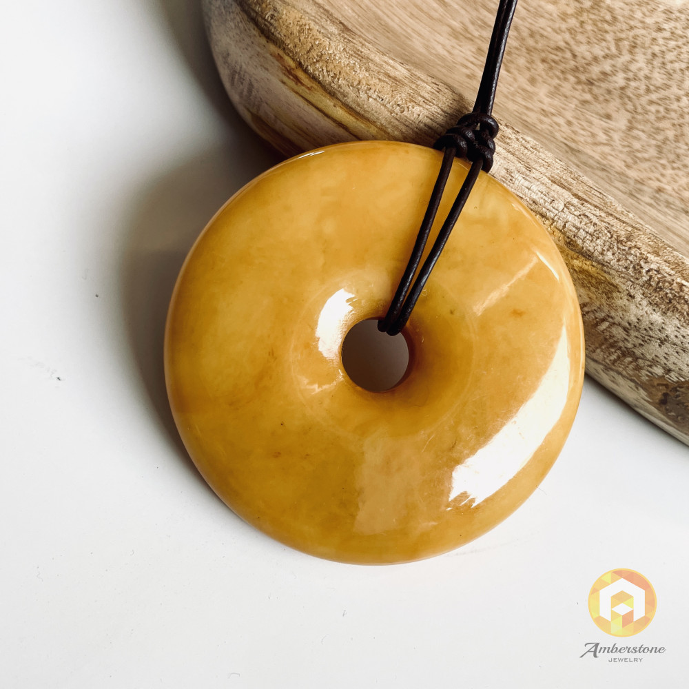 Premium Quality Genuine Baltic Amber Donut Pendant in Yellow Tiger