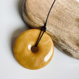 Baltic Amber Donut Pendant, Egg Yolk Natural Amber Circle Necklace