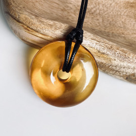 Baltic Amber Donut Pendant, Tea Color Natural Amber Circle Necklace