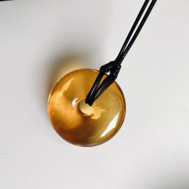 Premium Quality Genuine Baltic Amber Donut Pendant in Yellow Tiger